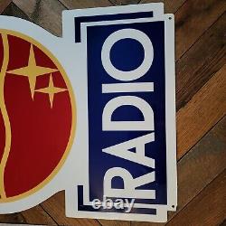 Philips Radio Store Display Advertizing Sign Double Sided Enamel Die Cut 36x21