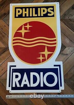 Philips Radio Store Display Advertizing Sign Double Sided Enamel Die Cut 36x21