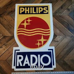 Philips Radio Store Display Advertizing Sign Double Sided Enamel Die Cut 36x21