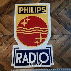 Philips Radio Store Display Advertizing Sign Double Sided Enamel Die Cut 36x21