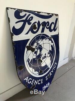 Plaque Emaillee Ford Ancienne Enamel Sign Garage Double Face Double Sided