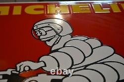 Plaque émaillée Michelin moto rouge bords tombés enamel sign