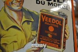 Plaque émaillée VEEDOL huile automobile garage bidon ancien enamel sign