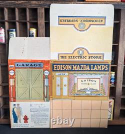 RARE 1930 LAMPVILLE Service Station Store Display GE Edison Mazda Lamps Litho Ad