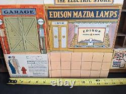 RARE 1930 LAMPVILLE Service Station Store Display GE Edison Mazda Lamps Litho Ad