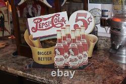 RARE 1940s PEPSI COLA BIGGER BETTER STORE DISPLAY SIGN SODA POP FOUNTIAN COKE 66