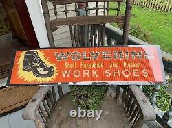 RARE 1940s WOLVERINE BOOTS SHOES 38X8 STORE DISPLAY SIGN GREAT GRAPHICS READ