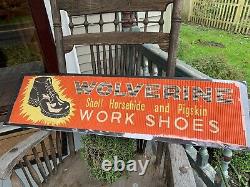 RARE 1940s WOLVERINE BOOTS SHOES 38X8 STORE DISPLAY SIGN GREAT GRAPHICS READ