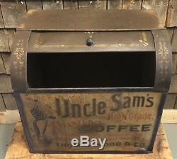 RARE Antique Late 1800s UNCLE SAM Coffee Bin Store Display Thomas Wood & Co Sign