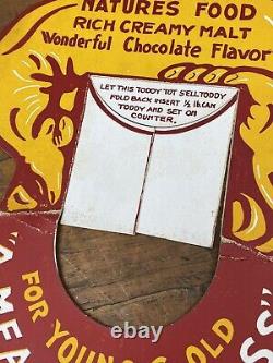 RARE C. 1930 TODDY Countertop Cardboard Display, Hot or Cold Chololate Food Drink