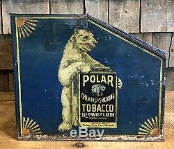 RARE Early POLAR BEAR TOBACCO Country Store Counter Tin Display Sign 18x14x13