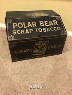 RARE LARGE Polar Bear Scrap Tobacco Tin Advertising Antique Sign Store Display