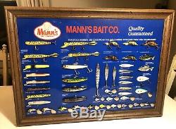 RARE NOS Vintage MANNS Bait Co Fishing Lure Dealer Store Display Sign Tackle NR