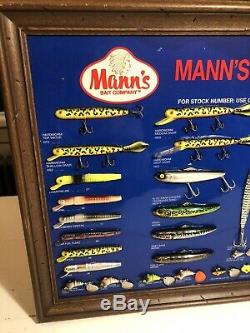 RARE NOS Vintage MANNS Bait Co Fishing Lure Dealer Store Display Sign Tackle NR