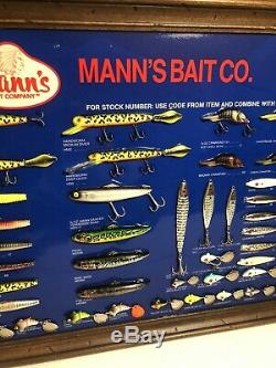 RARE NOS Vintage MANNS Bait Co Fishing Lure Dealer Store Display Sign Tackle NR