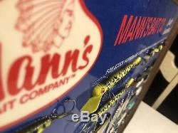 RARE NOS Vintage MANNS Bait Co Fishing Lure Dealer Store Display Sign Tackle NR