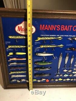 RARE NOS Vintage MANNS Bait Co Fishing Lure Dealer Store Display Sign Tackle NR