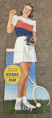RARE Vtg 50s 60 Kodak Film TENNIS GIRL Store Display Advertising Sign #11 WOW