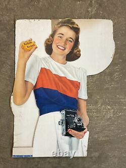 RARE Vtg 50s 60 Kodak Film TENNIS GIRL Store Display Advertising Sign #11 WOW
