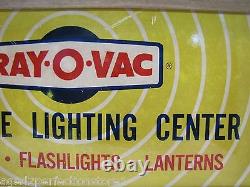 RAY-O-VAC PORTABLE LIGHTING CENTER Old Store Display Sign BATTERIES FLASHLIGHTS