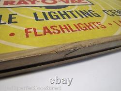 RAY-O-VAC PORTABLE LIGHTING CENTER Old Store Display Sign BATTERIES FLASHLIGHTS