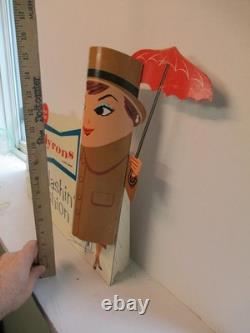 RED BALL 1960s Plyrons woman raincoat umbrella shoe store display sign splashin