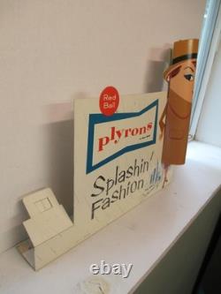 RED BALL 1960s Plyrons woman raincoat umbrella shoe store display sign splashin