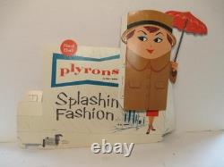 RED BALL 1960s Plyrons woman raincoat umbrella shoe store display sign splashin