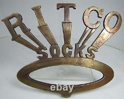 RITCO SOCKS Old Bronze Clothing Department General Store Display Sign Brass Wash