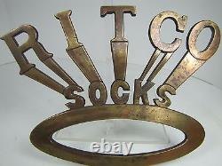 RITCO SOCKS Old Bronze Clothing Department General Store Display Sign Brass Wash