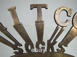 RITCO SOCKS Old Bronze Clothing Department General Store Display Sign Brass Wash