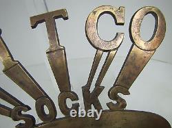 RITCO SOCKS Old Bronze Clothing Department General Store Display Sign Brass Wash