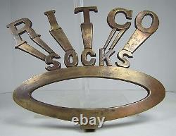 RITCO SOCKS Old Bronze Clothing Department General Store Display Sign Brass Wash