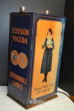 Rare Antique Edison Mazda Automobile Lamp Light Display Cabinet Case 1920-1925