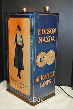 Rare Antique Edison Mazda Automobile Lamp Light Display Cabinet Case 1920-1925