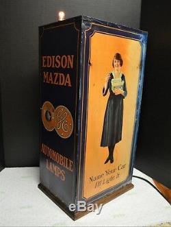 Rare Antique Edison Mazda Automobile Lamp Light Display Cabinet Case 1920-1925