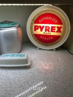 Rare Antique PYREX Ware Dealer Store Display Light-Up Sign, Painted Glass Globe