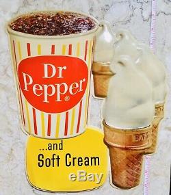 Rare Dr Pepper And Soft Ice Cream Plastic Molded Vacuform Store Display Sign