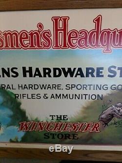 Rare HUGE Winchester Sportsman's Headquarters Metal Store Display Sign Gas & Oil
