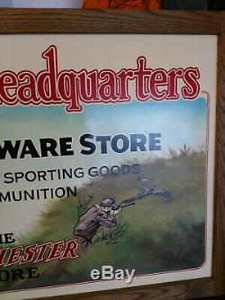 Rare HUGE Winchester Sportsman's Headquarters Metal Store Display Sign Gas & Oil