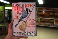 Rare Merkle Blu-j Broom Dealer Porcelain Metal Sign Bird Cleaning Hardware Store