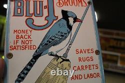 Rare Merkle Blu-j Broom Dealer Porcelain Metal Sign Bird Cleaning Hardware Store