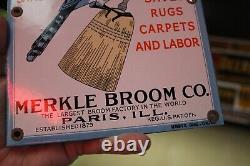 Rare Merkle Blu-j Broom Dealer Porcelain Metal Sign Bird Cleaning Hardware Store