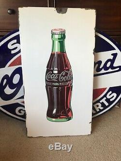 Rare Original Porcelain Coca Cola White Bottle Sign Store Display 18 X 33