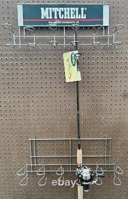 Rare Vintage Mitchell Reels Rod Metal Store Display Sign Stand Pegboard