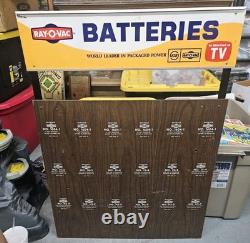 Rare Vintage Ray-O-Vac Batteries Metal Sign Store Display Wood Rack