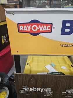 Rare Vintage Ray-O-Vac Batteries Metal Sign Store Display Wood Rack