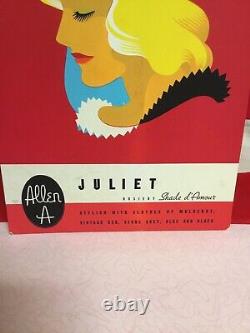 Rare vintage Hosiery cardboard store display advertising sign Juliet easel back