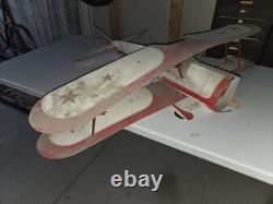 Red Baron Pizza Cardboard Airplane Hanging Store Display Sign Promo Bi-Plane Ad