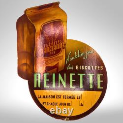 Reinette Biscottes 1950s Vintage French Advertising Store Display Sign withHours